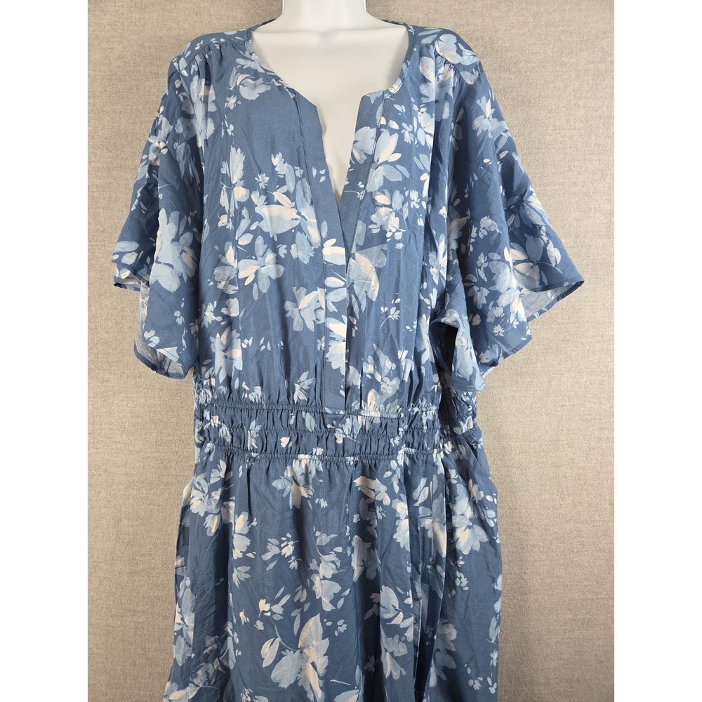Torrid Maxi Dress 4X Cottagecore Fitted Waist Button Top Blue Floral Flowy Long